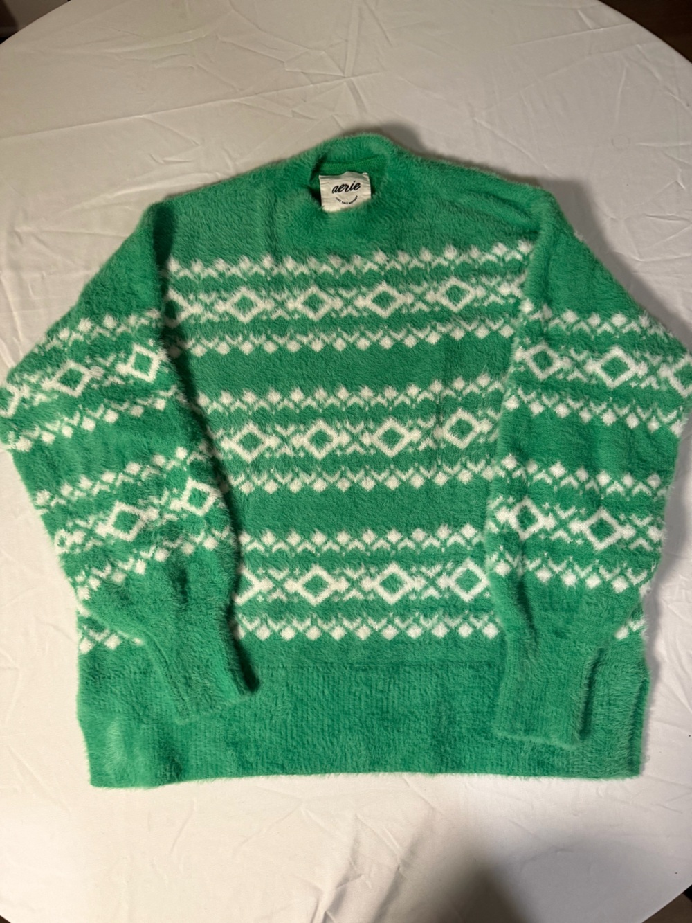 aerie Green Fair Isle Crewneck Sweater